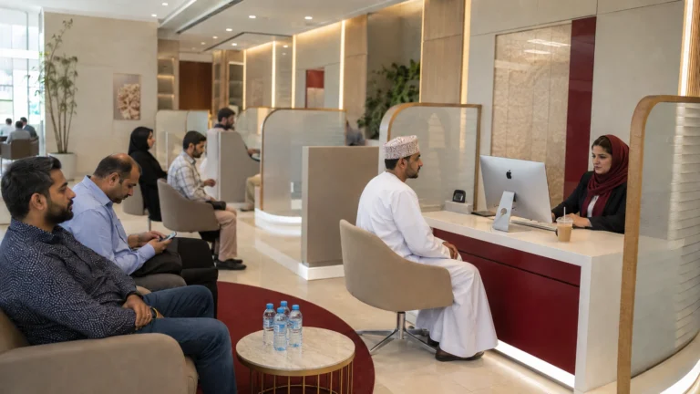 Resident opening a personal bank account at a bank branch in Oman | مقيم يفتح حساباً بنكياً شخصياً في فرع بنك في عُمان