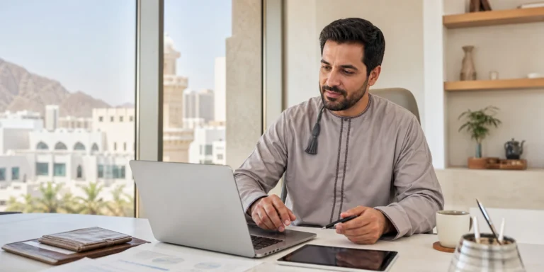 Business owner reviewing Fawtara e-invoicing in Oman