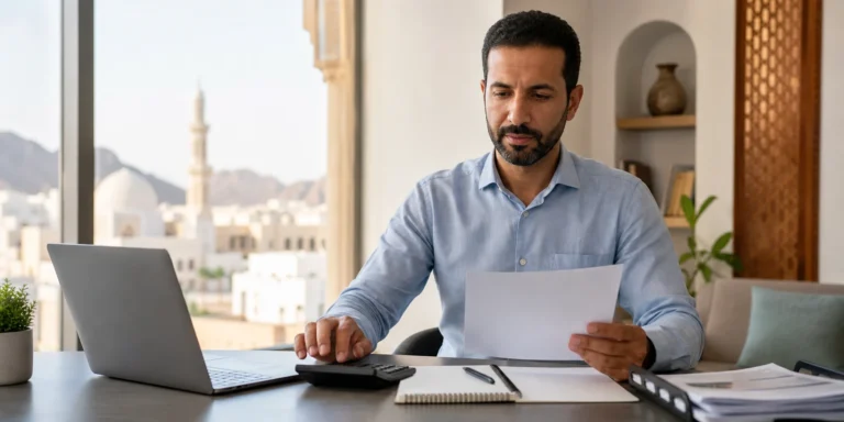 Resident reviewing financial records before Oman personal income tax begins