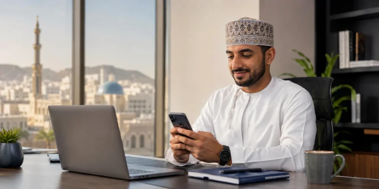 Employee checking a salary payment on a phone in Oman